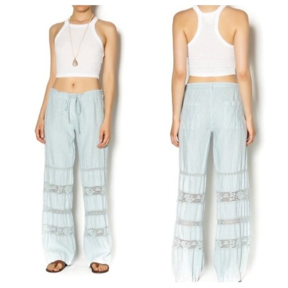 Johnny Was Women's Wide Leg Crochet Linen Pants Washed Black Boho - Picture 2 of 10